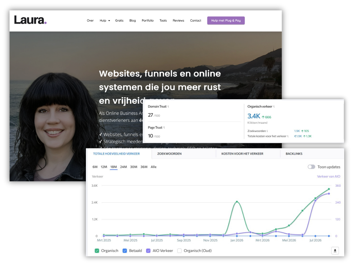 Homepage van Laura.nl met domeinwaarde en organisch verkeer